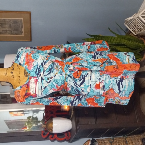 Lilly Pulitzer Dresses & Skirts - Lilly Pulitzer Wayles "X Marks the Spot" Blue Map Print Dress Rare Print
